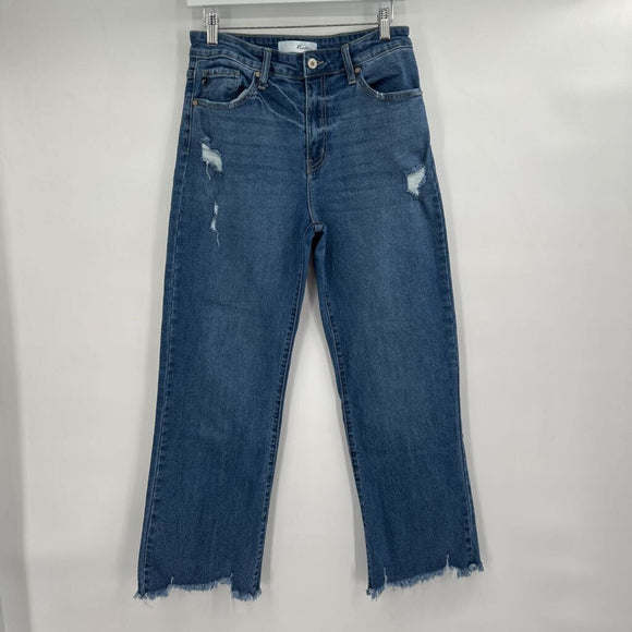 women Kancan Wide Leg Distressed Raw Hem Blue Jeans 27/7