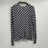 women By Design Patterned Cardigan Cream Navy Blue Sweater L