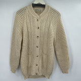 women Gaeltarra Vintage 100% Handloomed Knit Wool Cardigan Made in Ireland Cream Sweater M