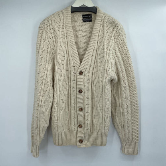 women JCPenney Vintage Cardigan Cream Ivory Sweater L