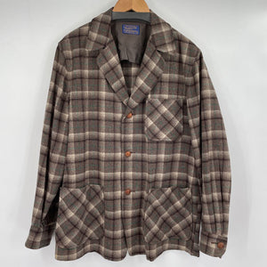 men Pendleton Vintage Wool Plaid Shacket Brown Green Jacket L