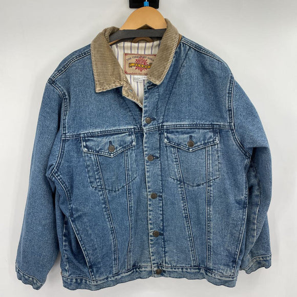 men The Territory Ahead Vintage Corduroy Collar Denim Trucker Jean Jacket Blue Jacket L