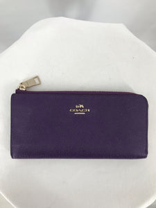 women Coach Long Zip Around Wallet Crossgrain Leather Purple Purse