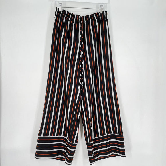 women Umgee Striped Wide Leg Black Orange Gray Pants M