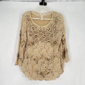 women Sundance Lace and Sequin Cream Top XL