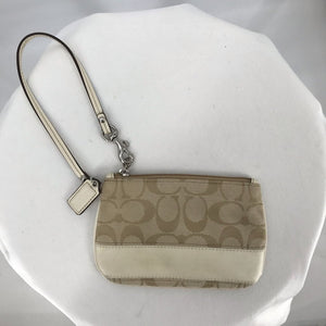 women Coach Y2K Monogram Canvas Wristlet Cream and Tan Purse