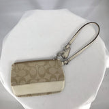 women Coach Y2K Monogram Canvas Wristlet Cream and Tan Purse