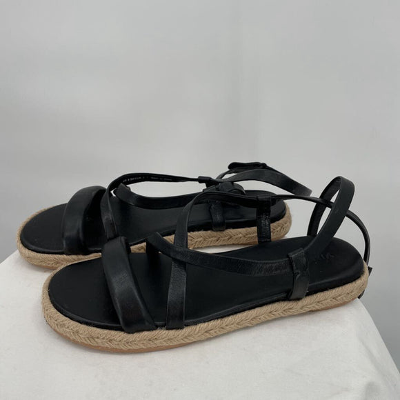 women Vince Leather Wrap Flat Espedrille Sandal Black Shoes 8.5