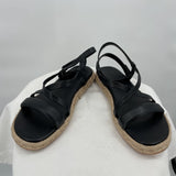 women Vince Leather Wrap Flat Espedrille Sandal Black Shoes 8.5