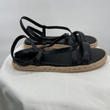 women Vince Leather Wrap Flat Espedrille Sandal Black Shoes 8.5