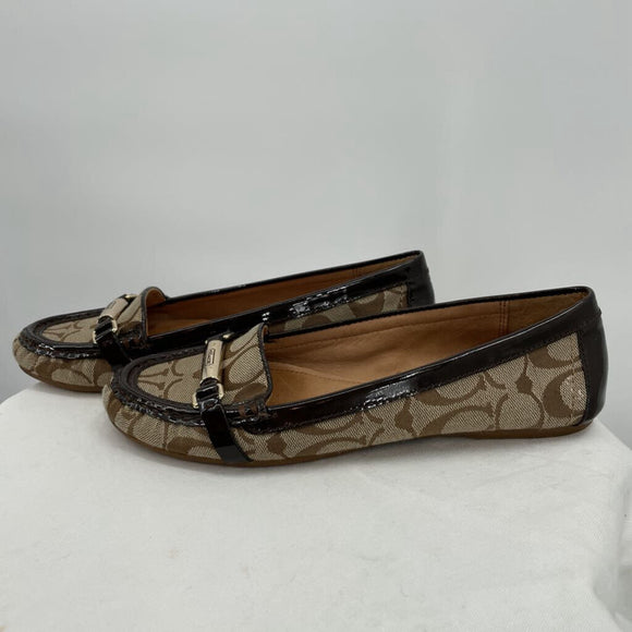 women Coach Monogram Canvas Loafers Brown Shoes 8B