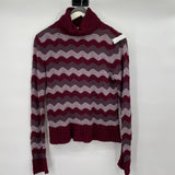 Women's Halogen Wool Blend Scallop Stripe Turtleneck Wine Sweater Medium