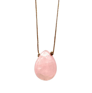 Rose Quartz Smooth Teardrop Cord Necklace